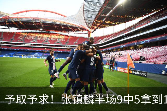 予取予求！张镇麟半场9中5拿到10分5篮板1抢断 正负值达+15
